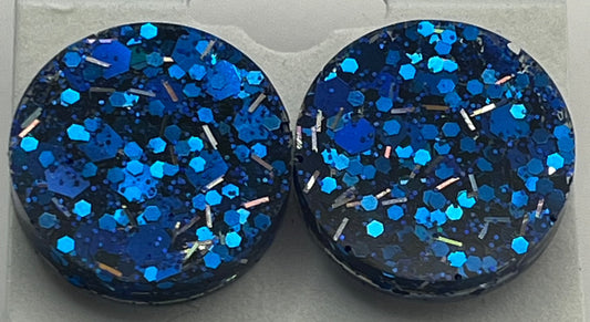 Large 18 mm Studs Blue with Silver Sparkles