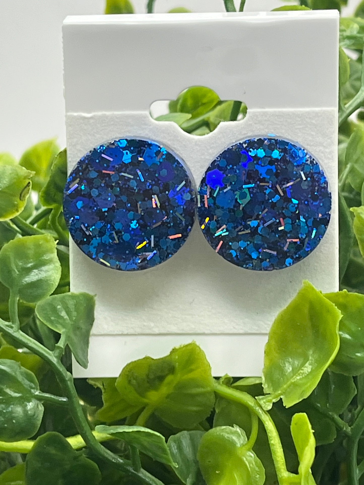 Large 18 mm Studs Blue with Silver Sparkles