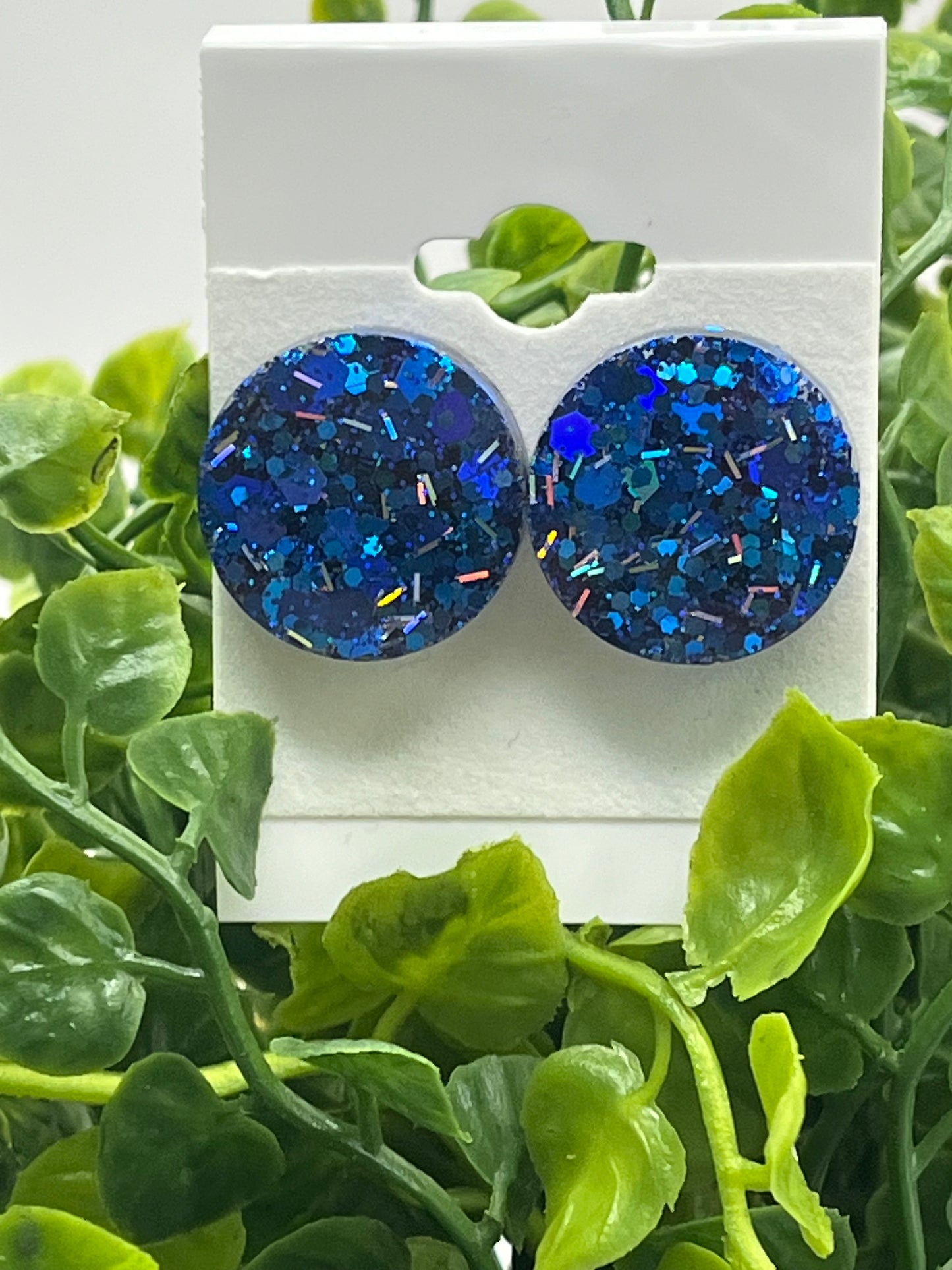 Large 18 mm Studs Blue with Silver Sparkles