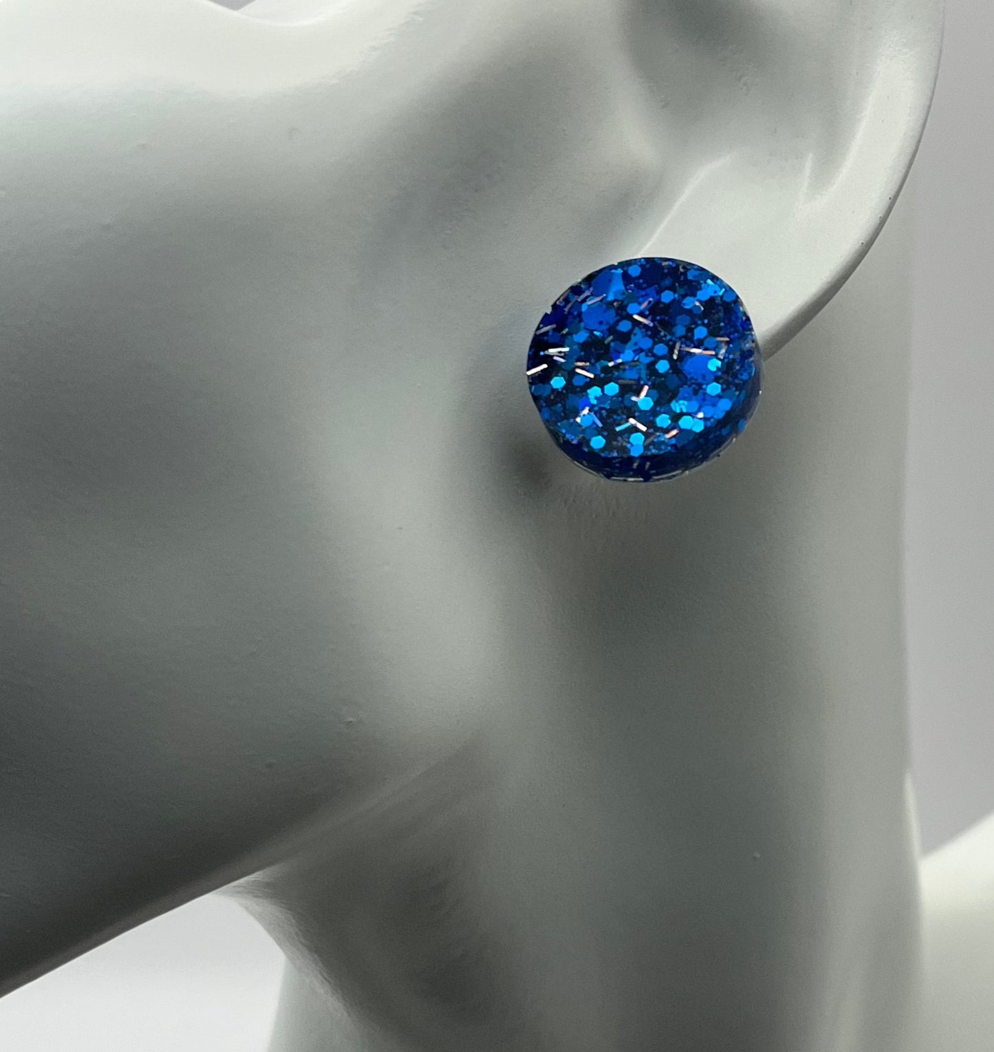 Large 18 mm Studs Blue with Silver Sparkles