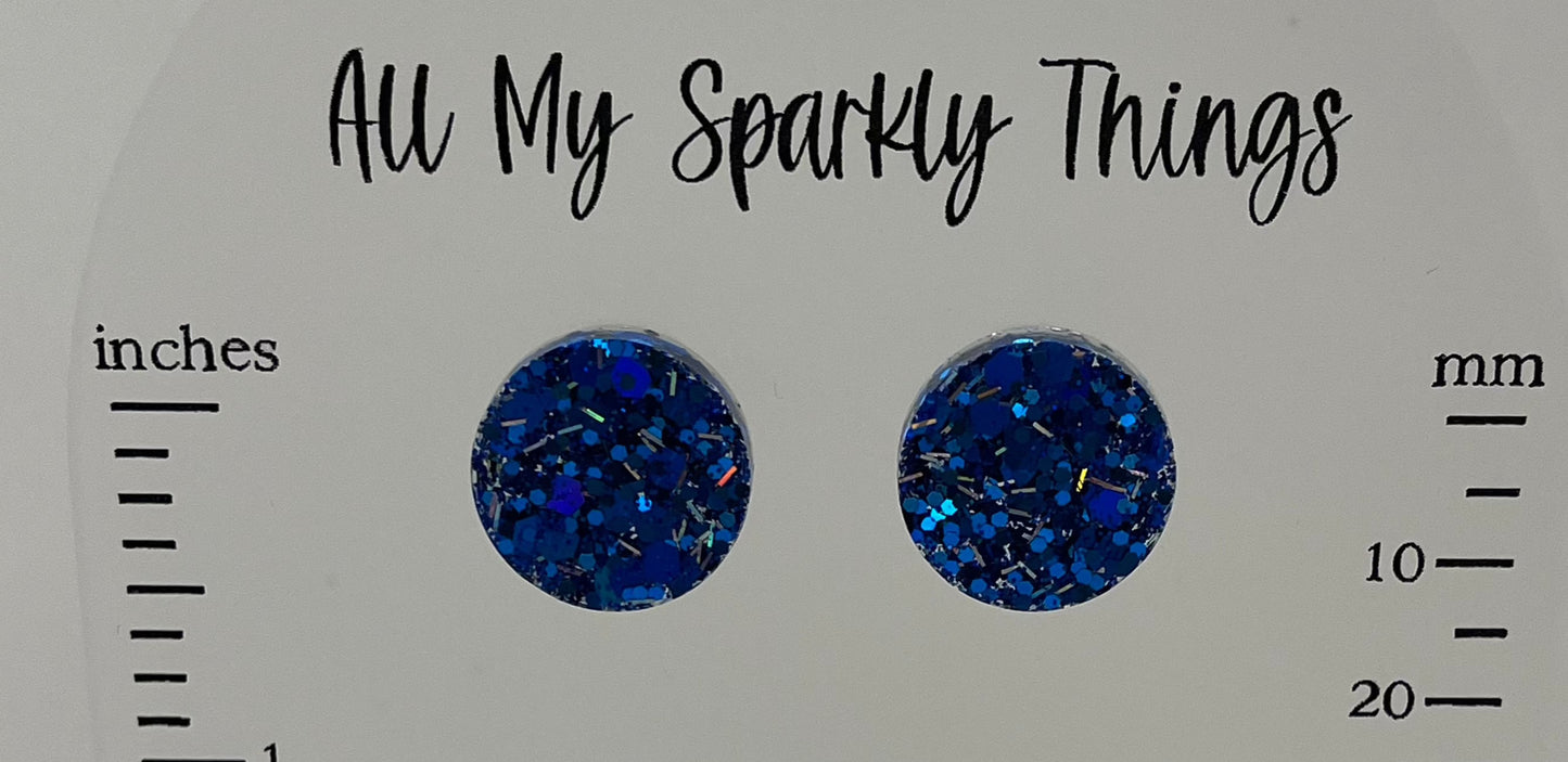 Large 18 mm Studs Blue with Silver Sparkles