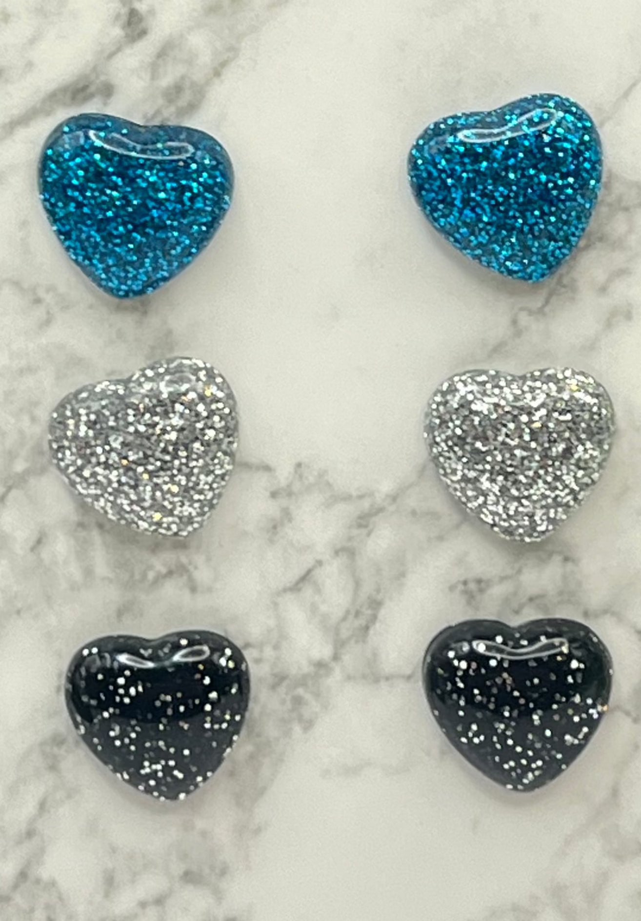 3 Pair Pack, Hearts Teal, Silver, and Black