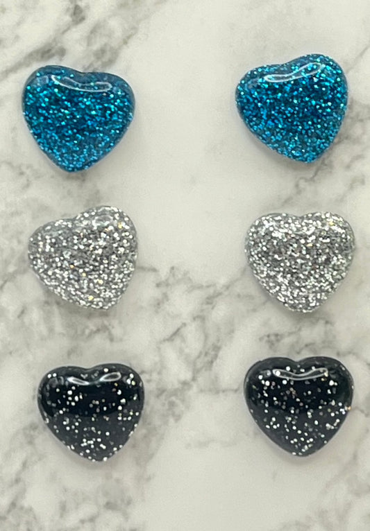 3 Pair Pack, Hearts Teal, Silver, and Black