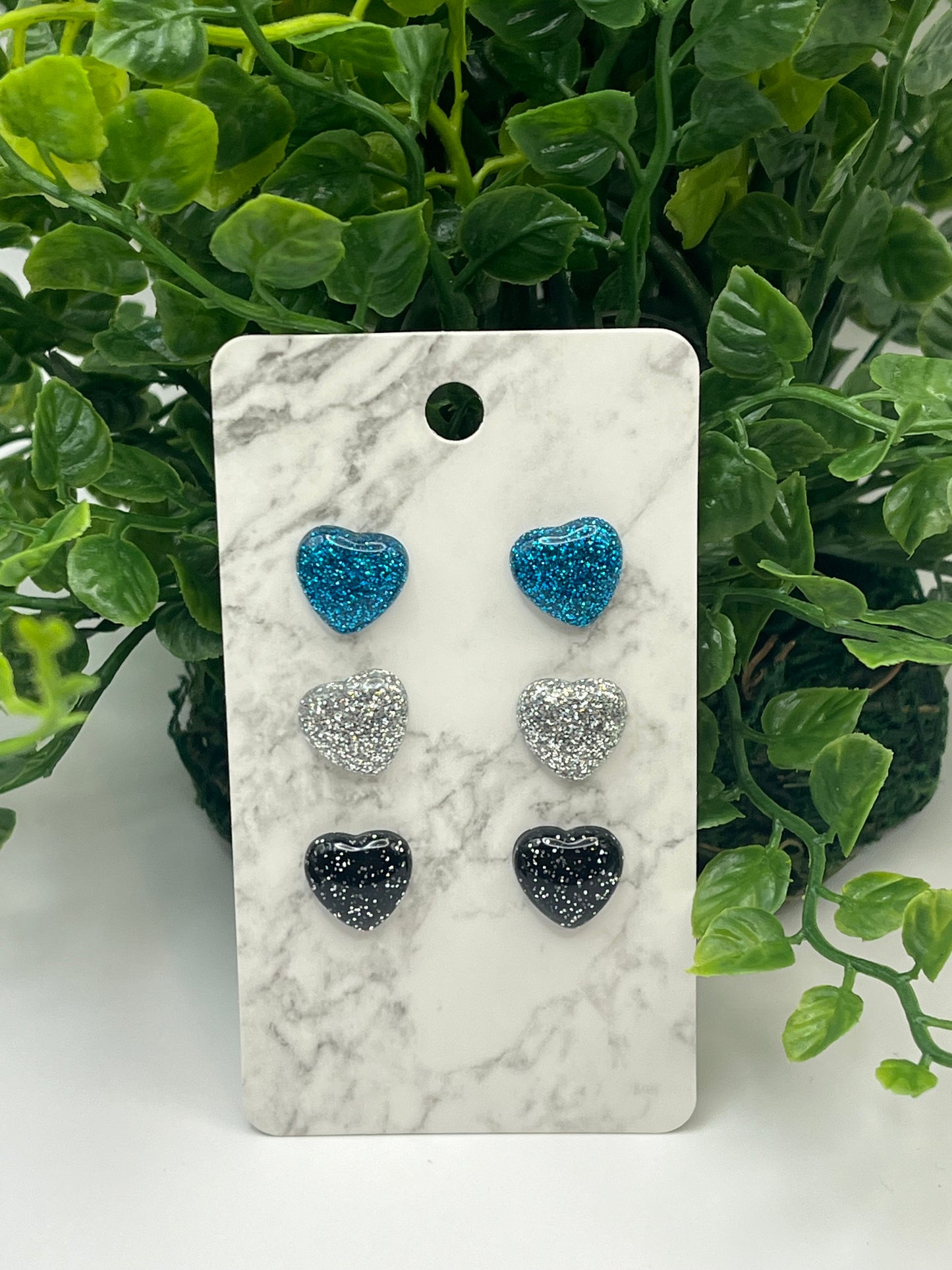 3 Pair Pack, Hearts Teal, Silver, and Black