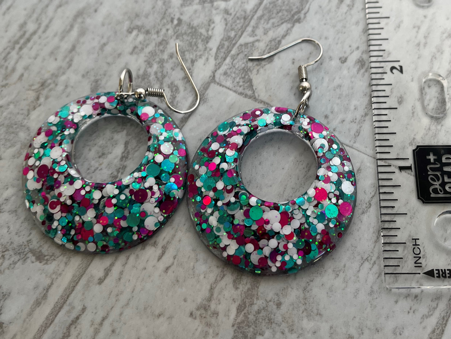 Medium Hoops Pink, White, and Teal