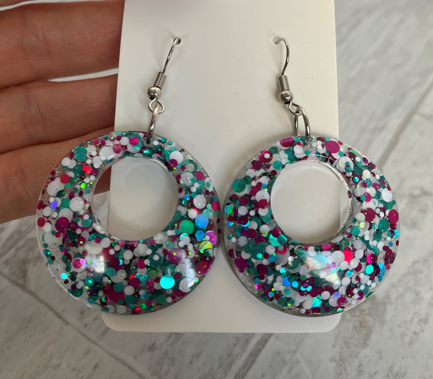 Medium Hoops Pink, White, and Teal