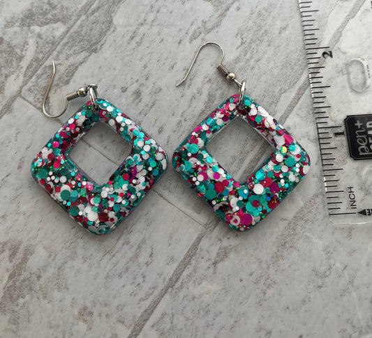 Medium Dangle Earrings Pink, White, and Teal