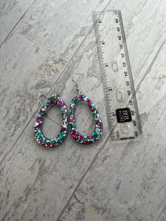 Large Teardrop Earrings Pink, White, and Teal