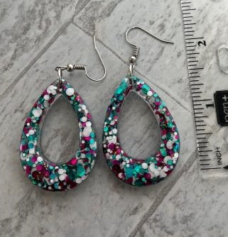 Medium Teardrop Earrings Pink, White, and Teal