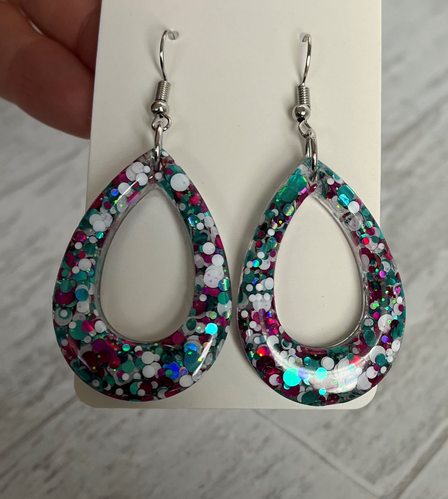 Medium Teardrop Earrings Pink, White, and Teal