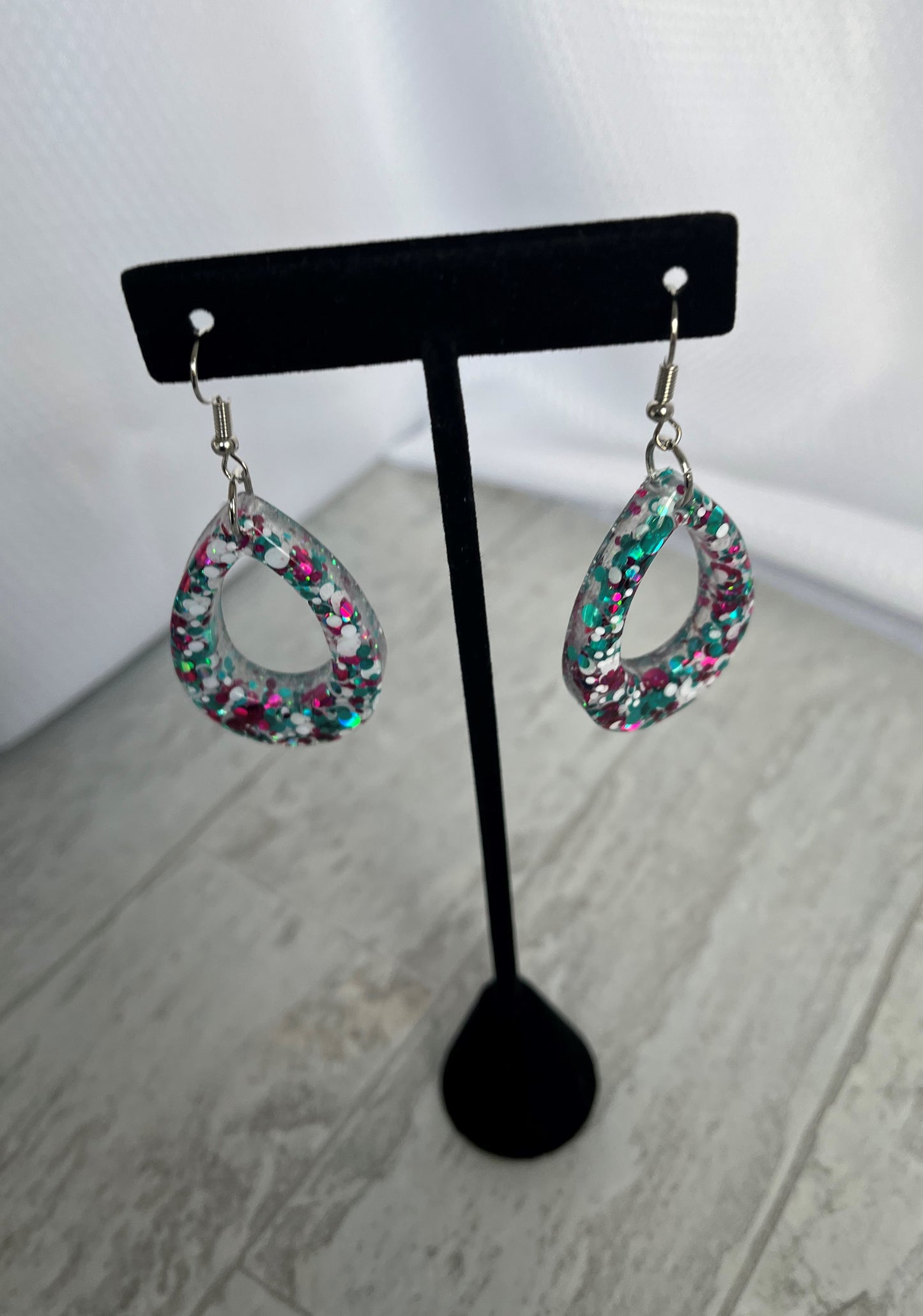 Medium Teardrop Earrings Pink, White, and Teal