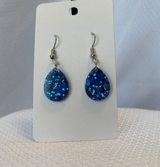 Small Teardrop Earrings Royal Blue w/ Silver