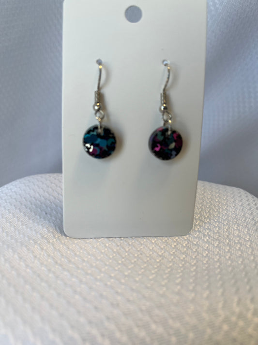 Small Circle Earrings Black with Pink, Purple, and Teal,