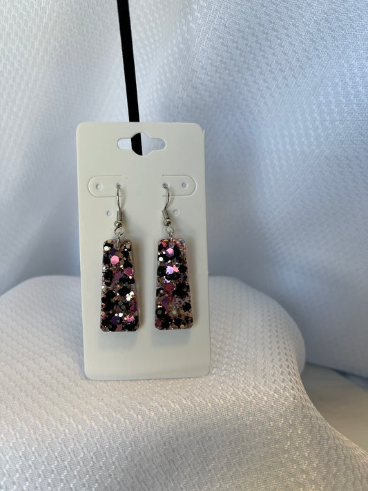 Medium Rectangular Earrings Rose Gold with Black and Pink