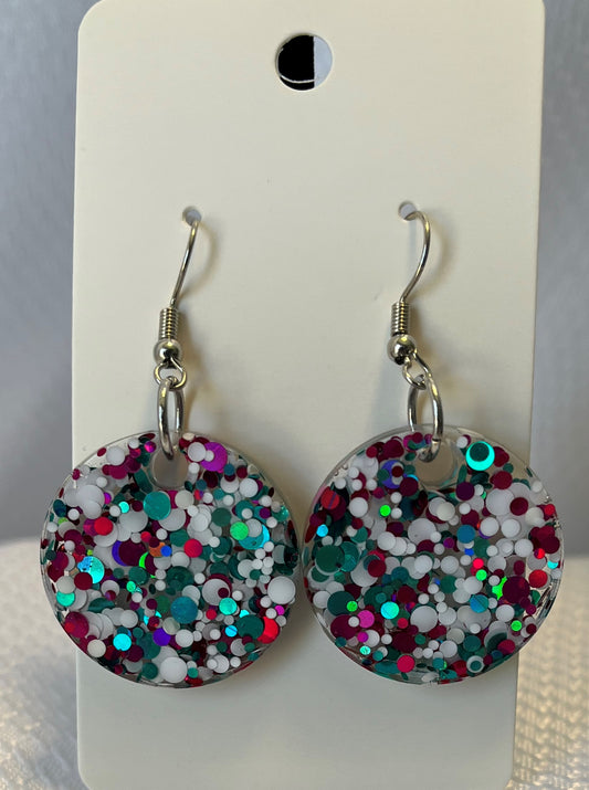 Medium Circle Earrings White, Pink, and Teal