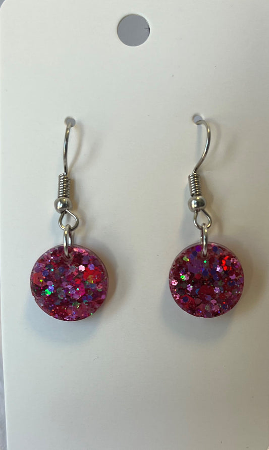 Small Circle Earrings Pink Holographic