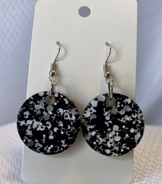 Medium Circle Black and White Glitter