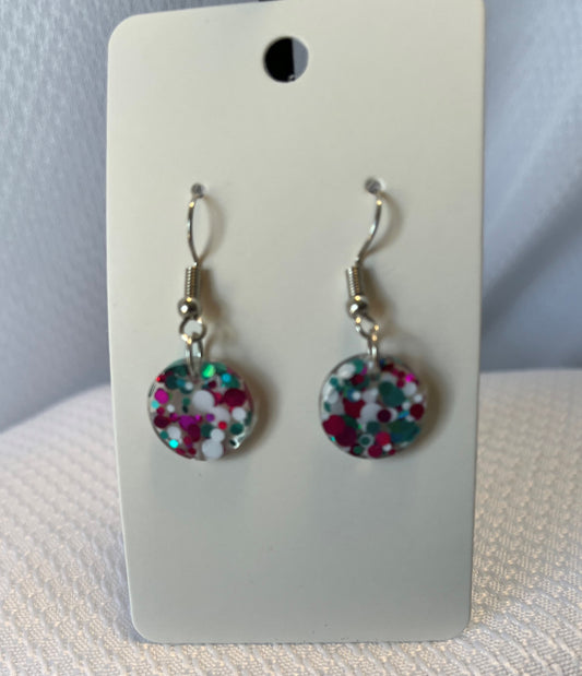 Small Circle Earrings w/ White, Pink, and Teal