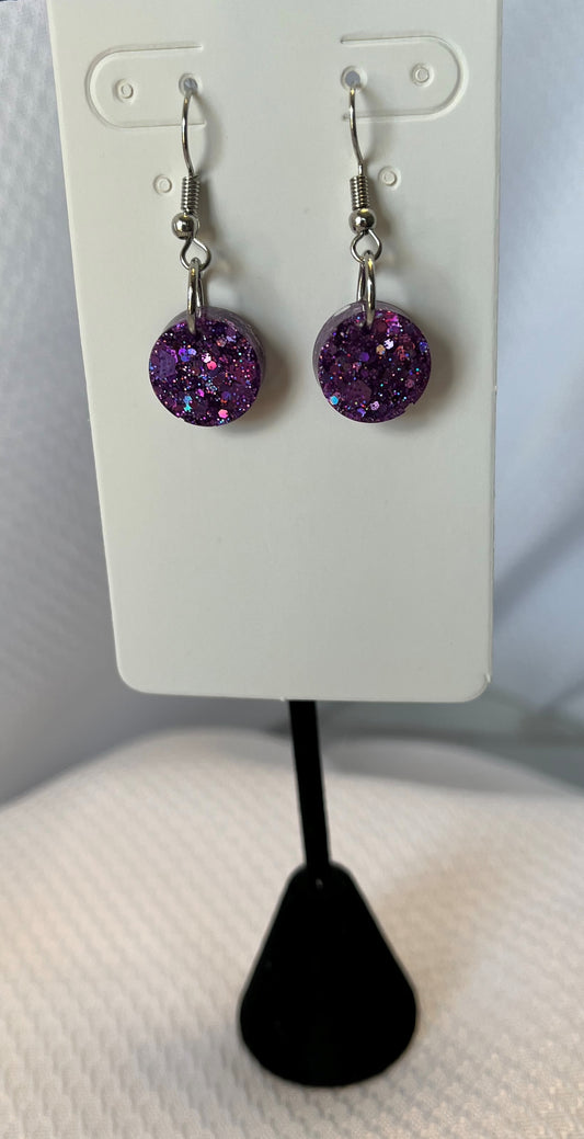Small Circle Earrings Purple Holographic