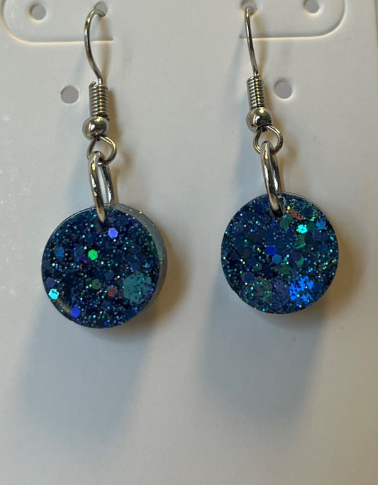 Small Circle Earrings Blue Holographic