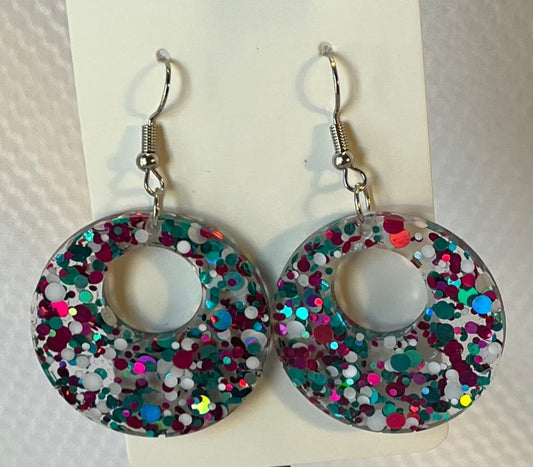 Medium Hoop Earrings w/ White, Pink, and Teal