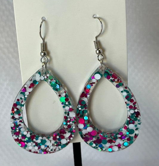 Medium Teardrop Earrings w/ White, Pink, and Teal