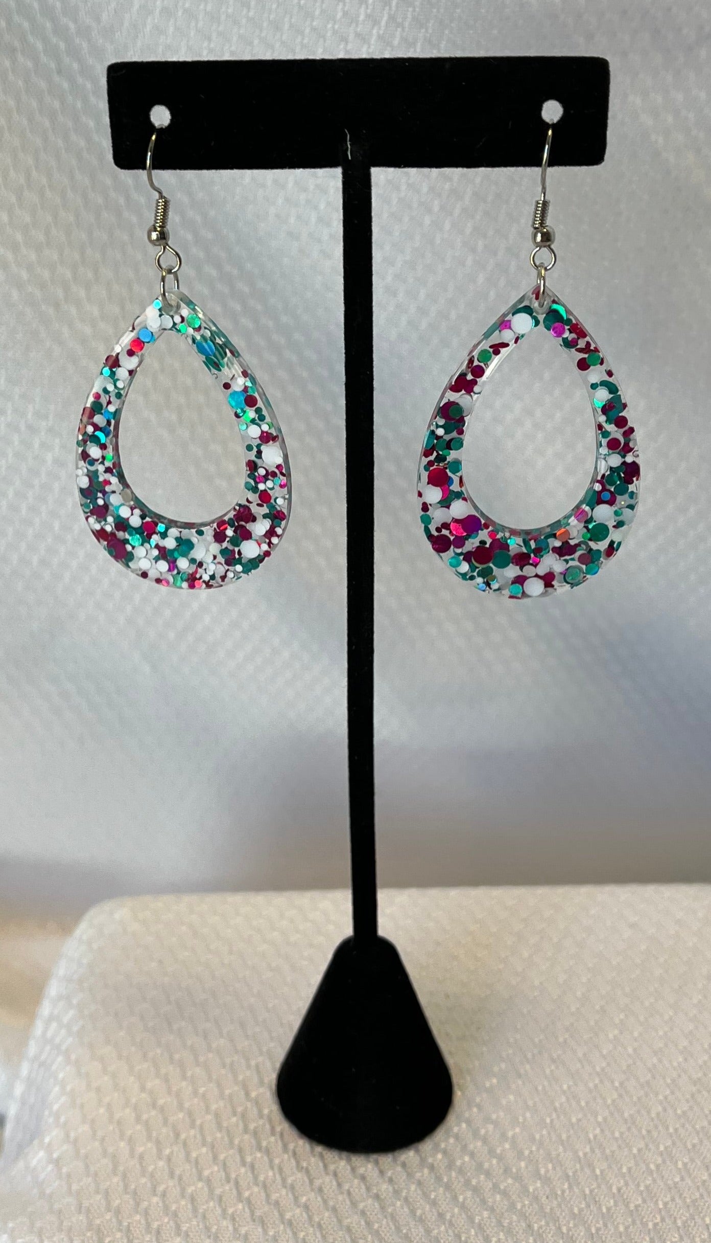Medium Teardrop Earrings w/ White, Pink, and Teal