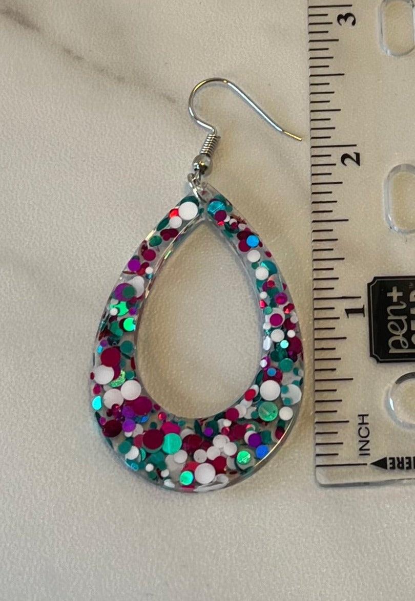 Medium Teardrop Earrings w/ White, Pink, and Teal