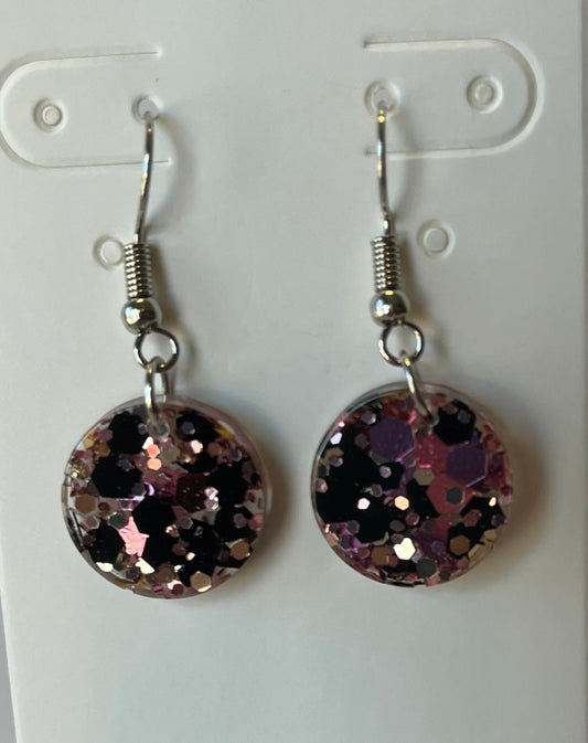 Small Circle Earrings Rose Gold w/ Pink and Black