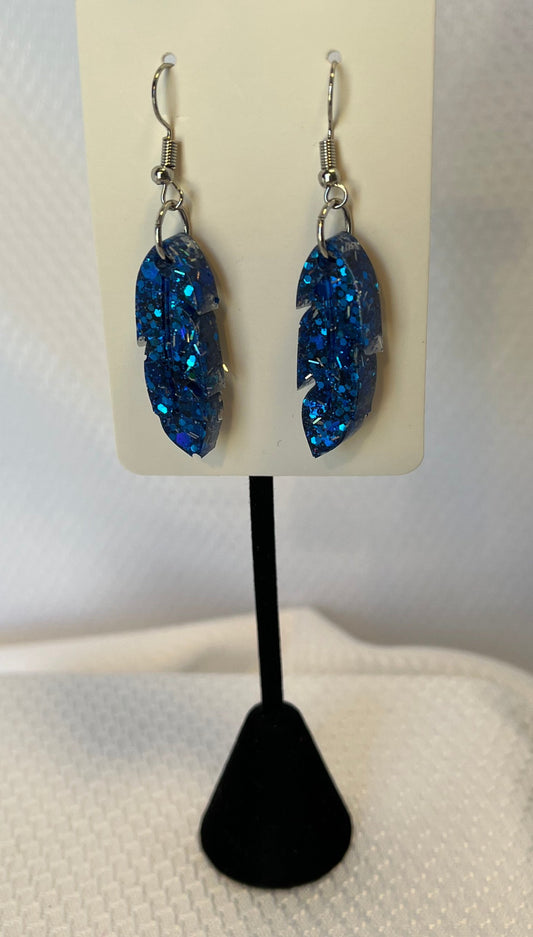 Medium Feather Earrings Royal Blue w/ Silver