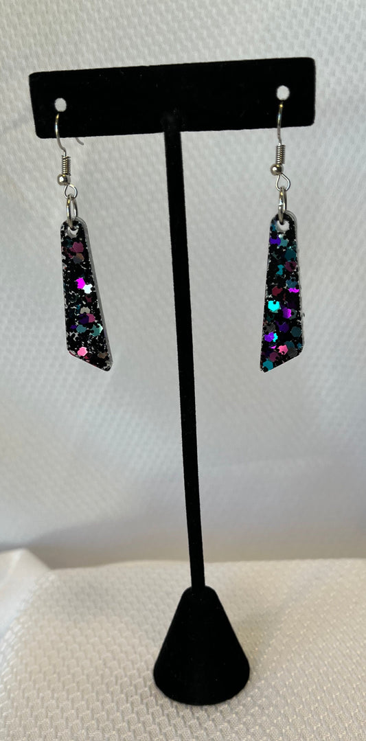 Medium Dangle Earrings Black with Pink, Purple, Teal, and Silver