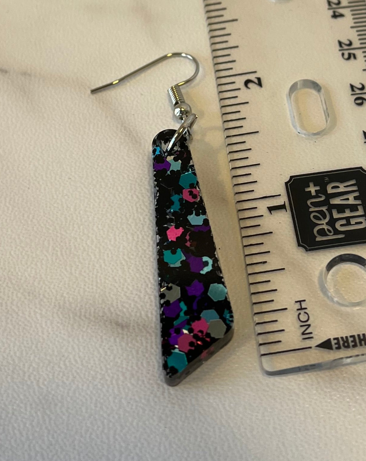 Medium Dangle Earrings Black with Pink, Purple, Teal, and Silver