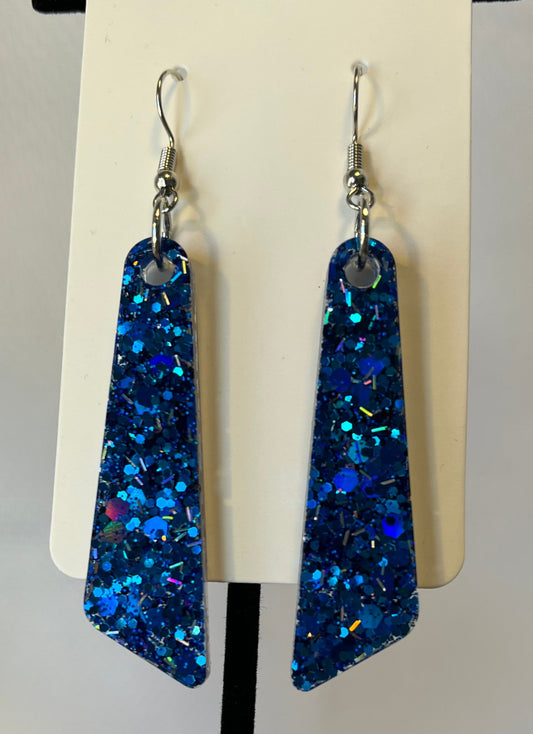 Large Dangle Earrings Royal Blue w/ Silver