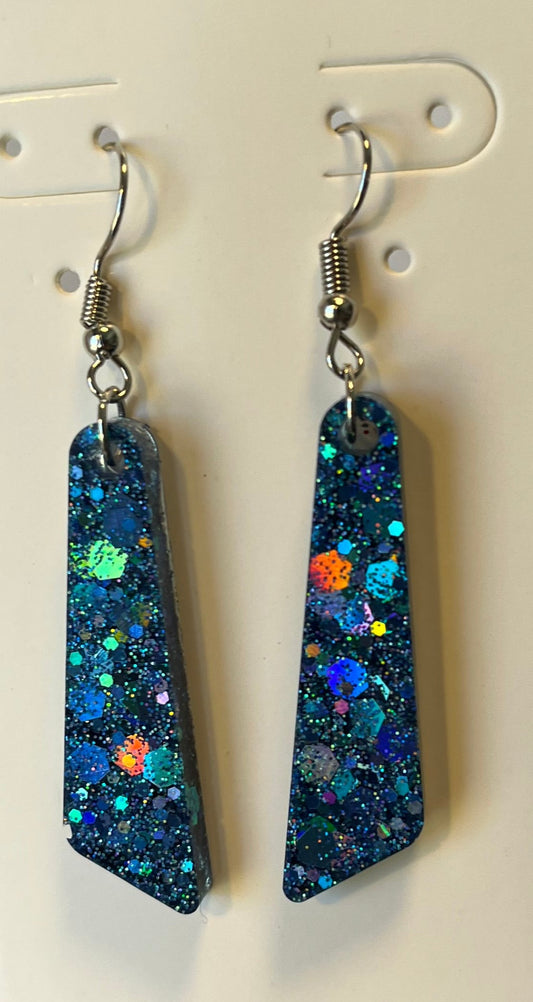 Medium Dangle Earrings Blue Holographic