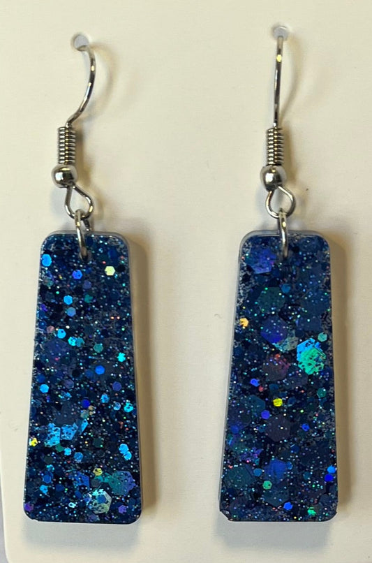 Medium Rectangle Earrings Blue Holographic