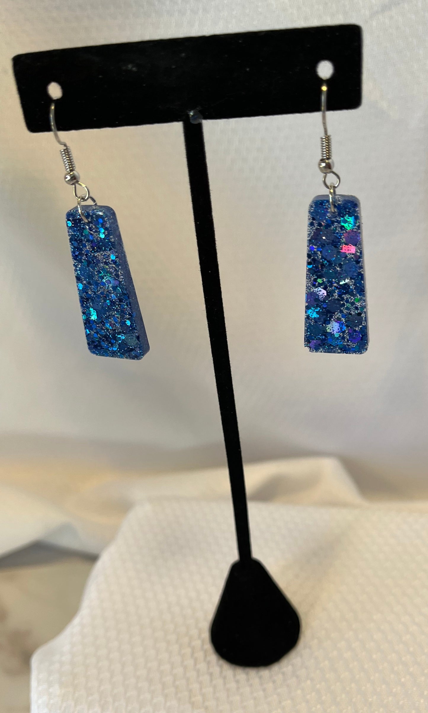 Medium Rectangle Earrings Blue Holographic