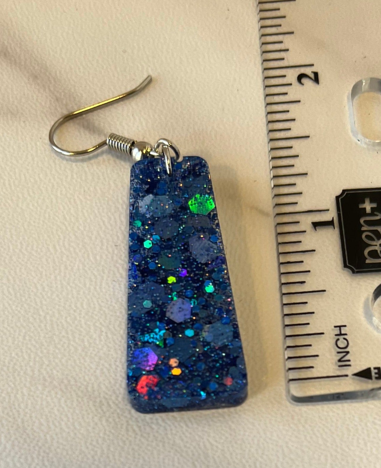 Medium Rectangle Earrings Blue Holographic