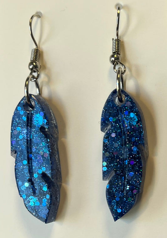 Medium Feather Earrings Blue Holographic