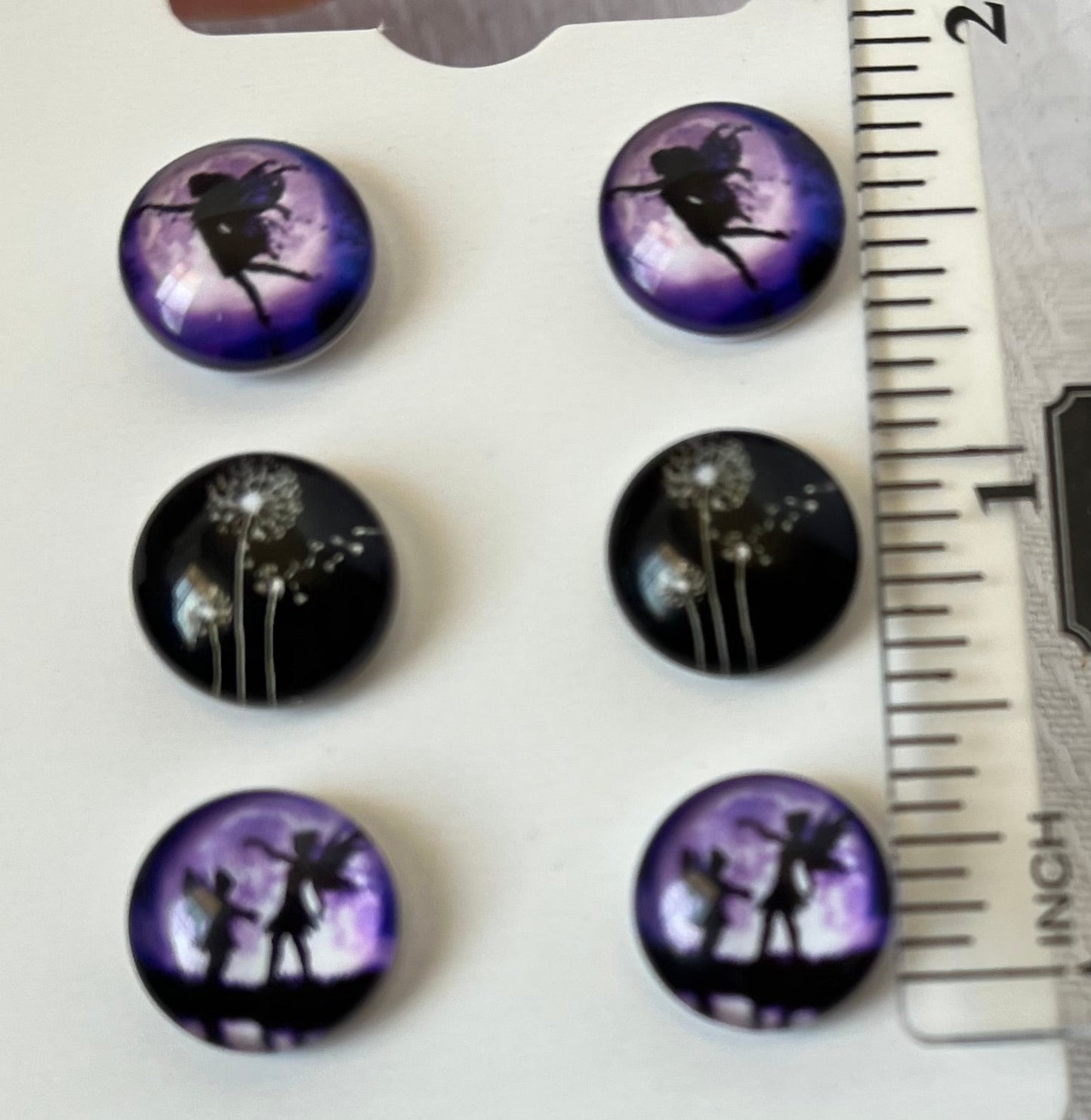 Three pair pack, purple pixies, and black with dandelions