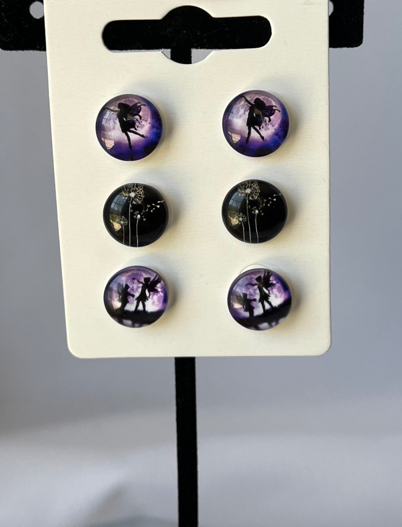 Three pair pack, purple pixies, and black with dandelions