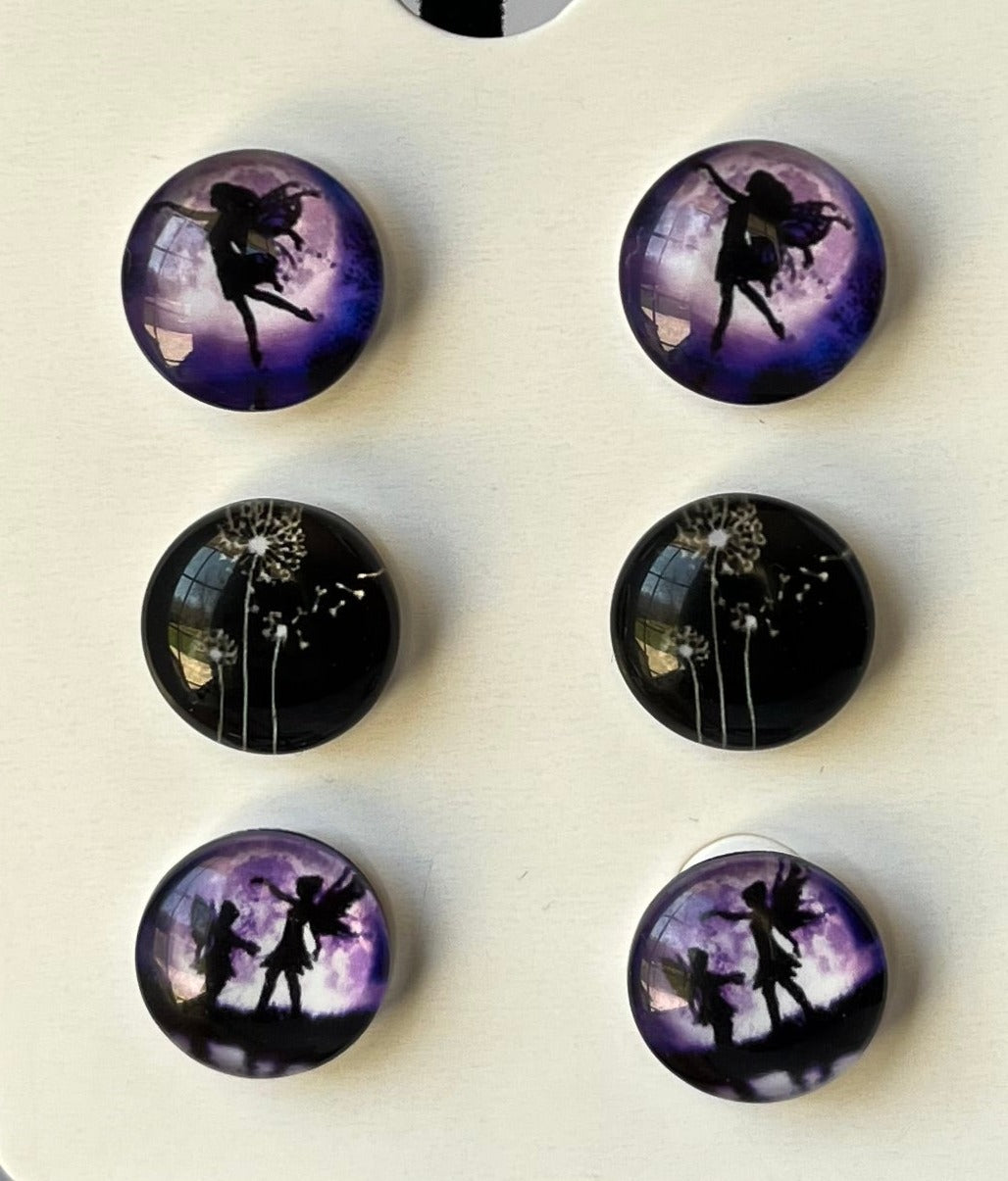 Three pair pack, purple pixies, and black with dandelions