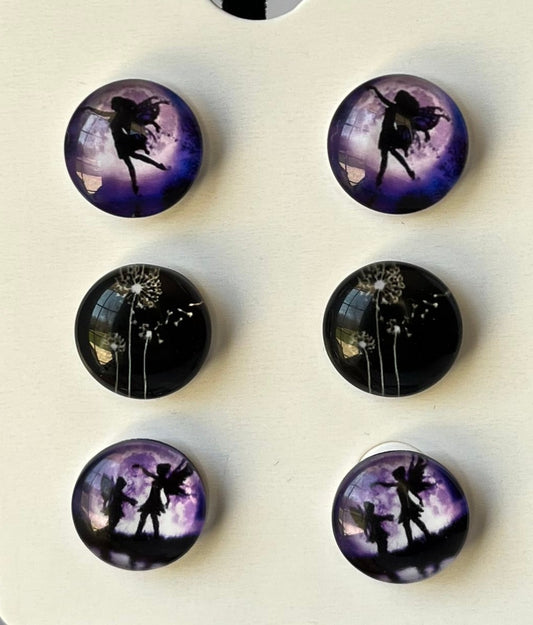 Three pair pack, purple pixies, and black with dandelions