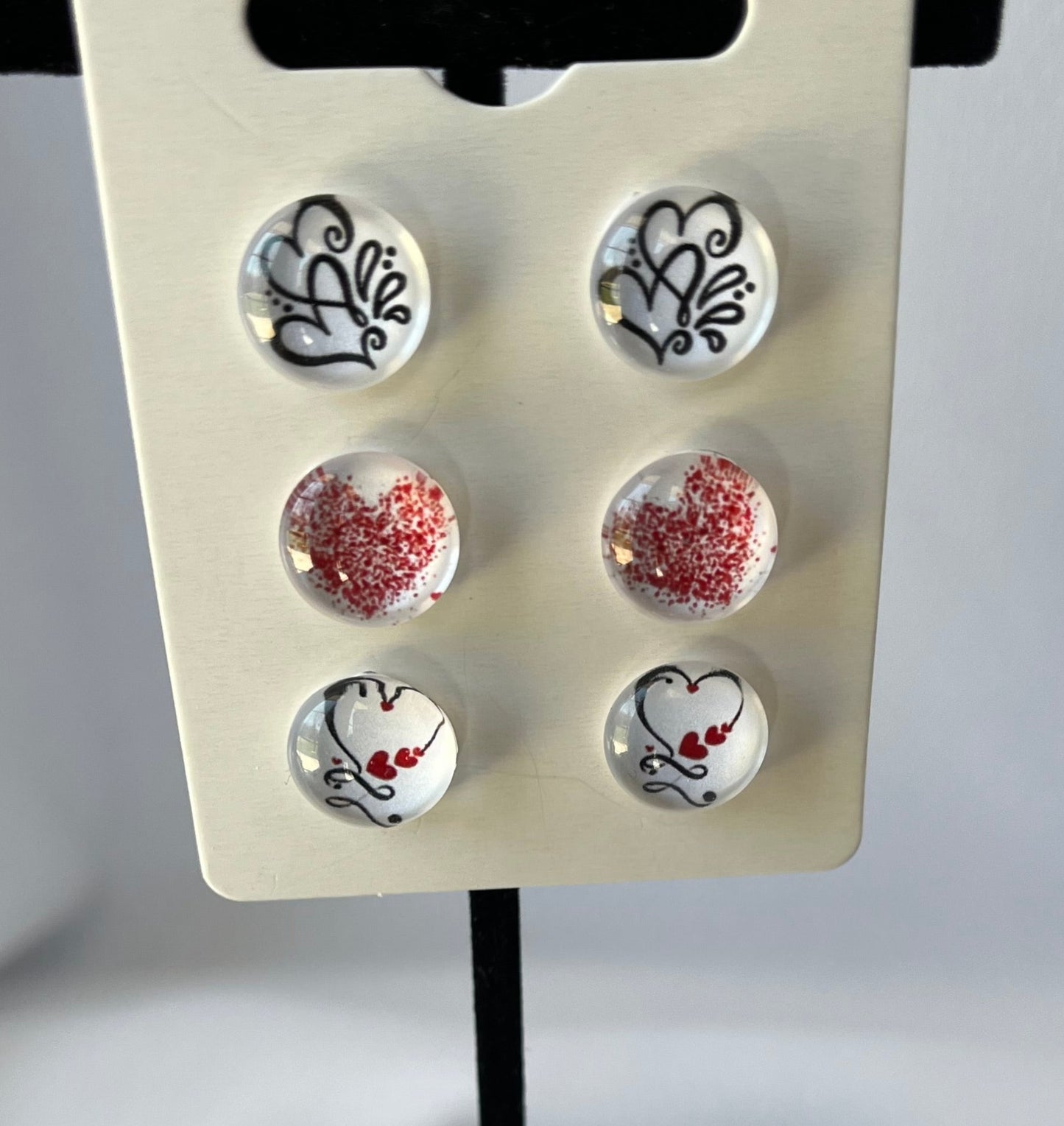 Three pair pack, hearts collection, red, white and black