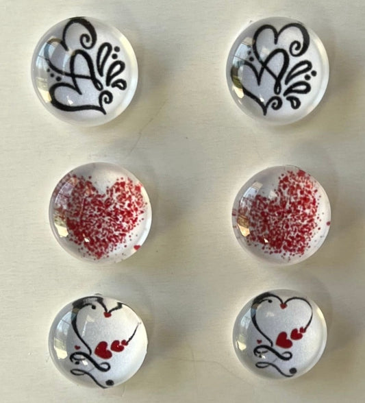 Three pair pack, hearts collection, red, white and black