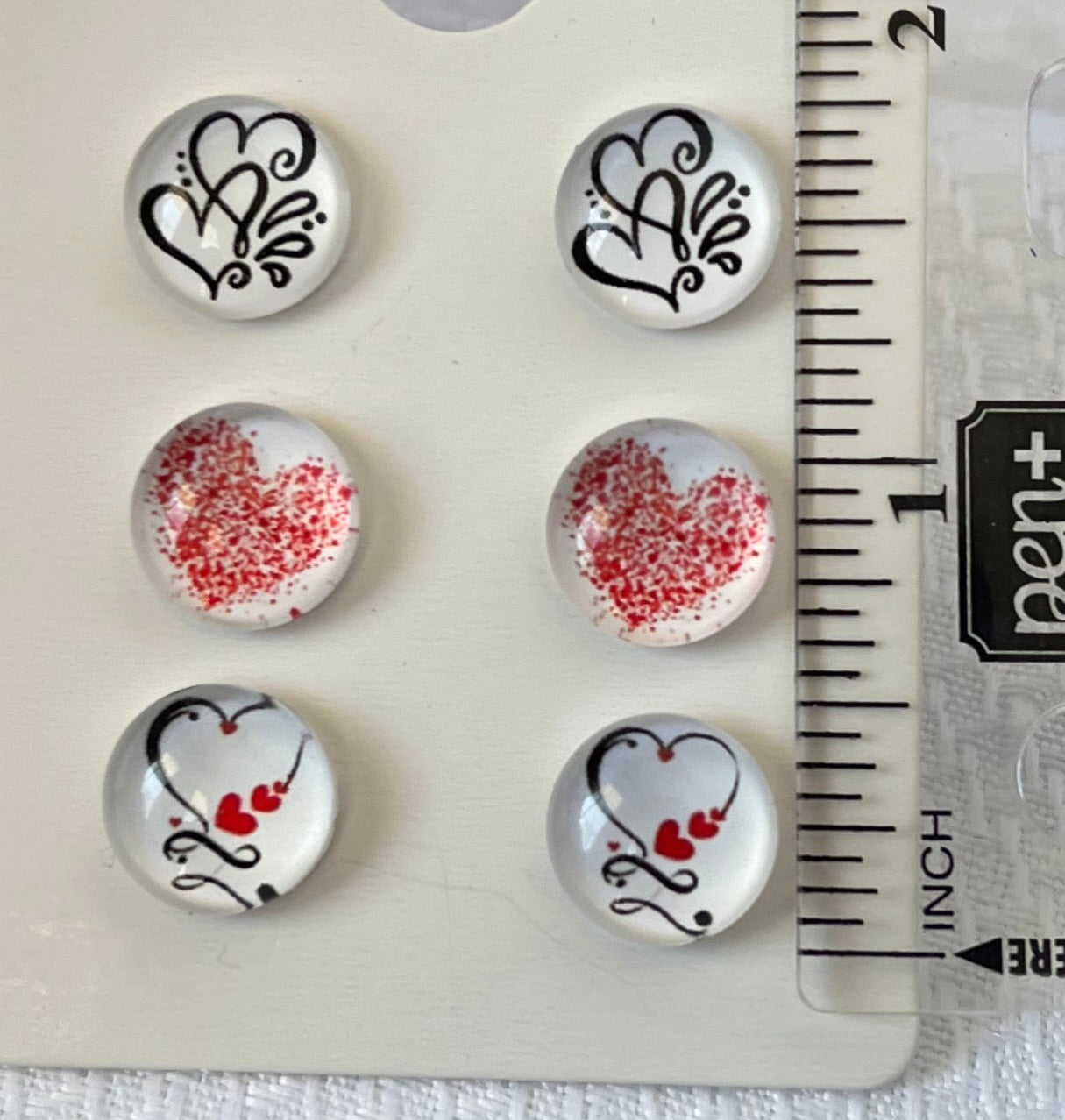 Three pair pack, hearts collection, red, white and black