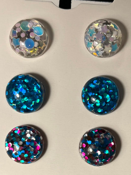Three pair pack, white sparkly, blue sparkly, white blue and pink mix